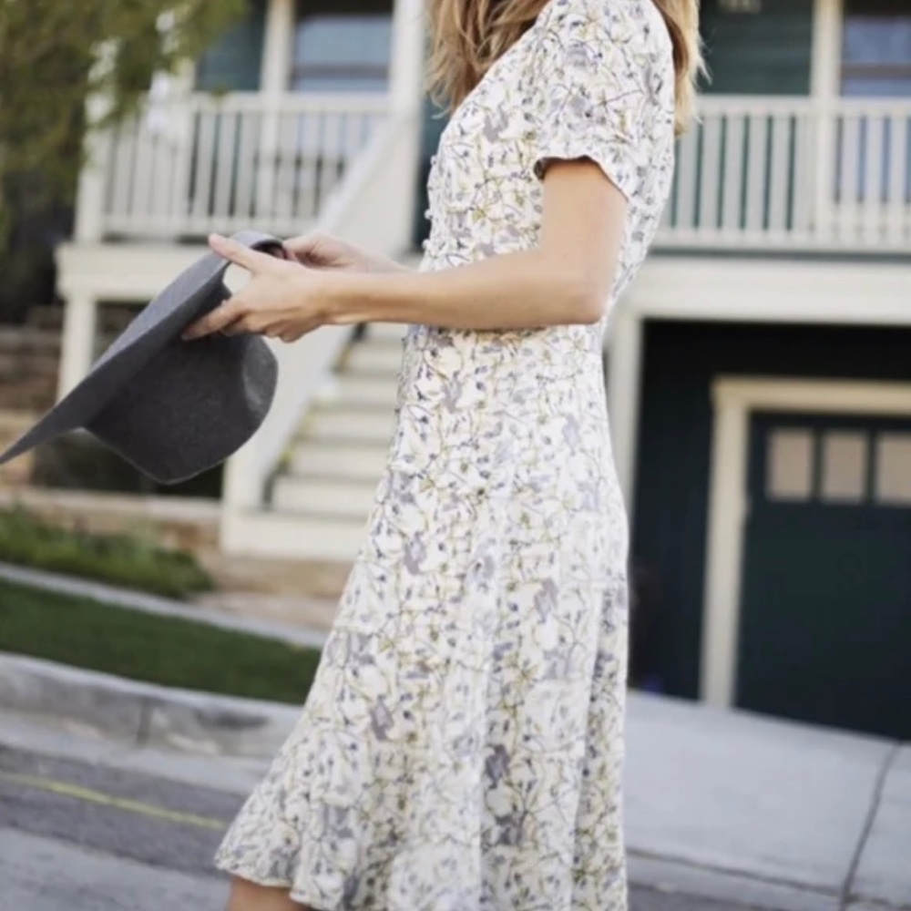 Free People Mystic Magnolia Floral V Neck Button Down Boho Midi Dress